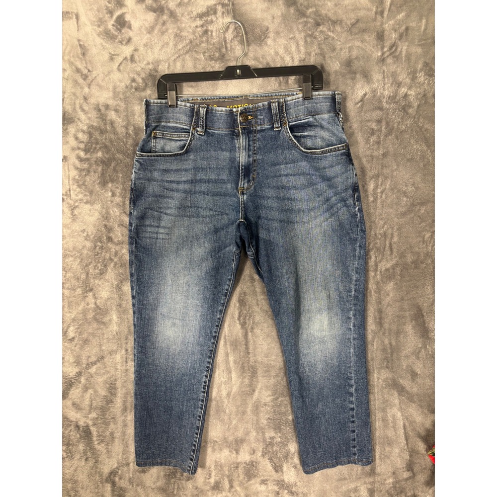 Lee Extreme Motion Mens Straight Fit Jeans Medium Wash Blue Denim Stretch 34x26
